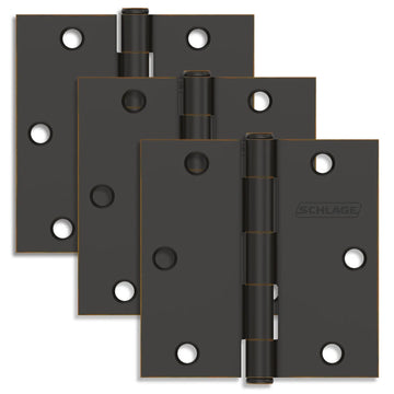 Schlage Residential Pack of Three 3.5" x 3.5" Square Corner Plain Bearing Mortise Hinges
